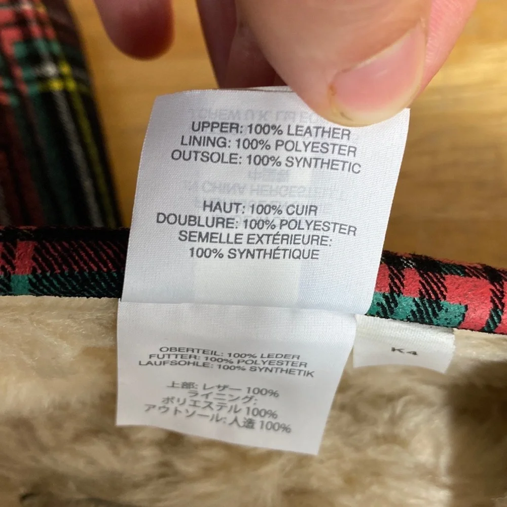 J Crew Crewcuts Stewart Tartan Moccasin Slippers size 4 leather upper‎ holiday